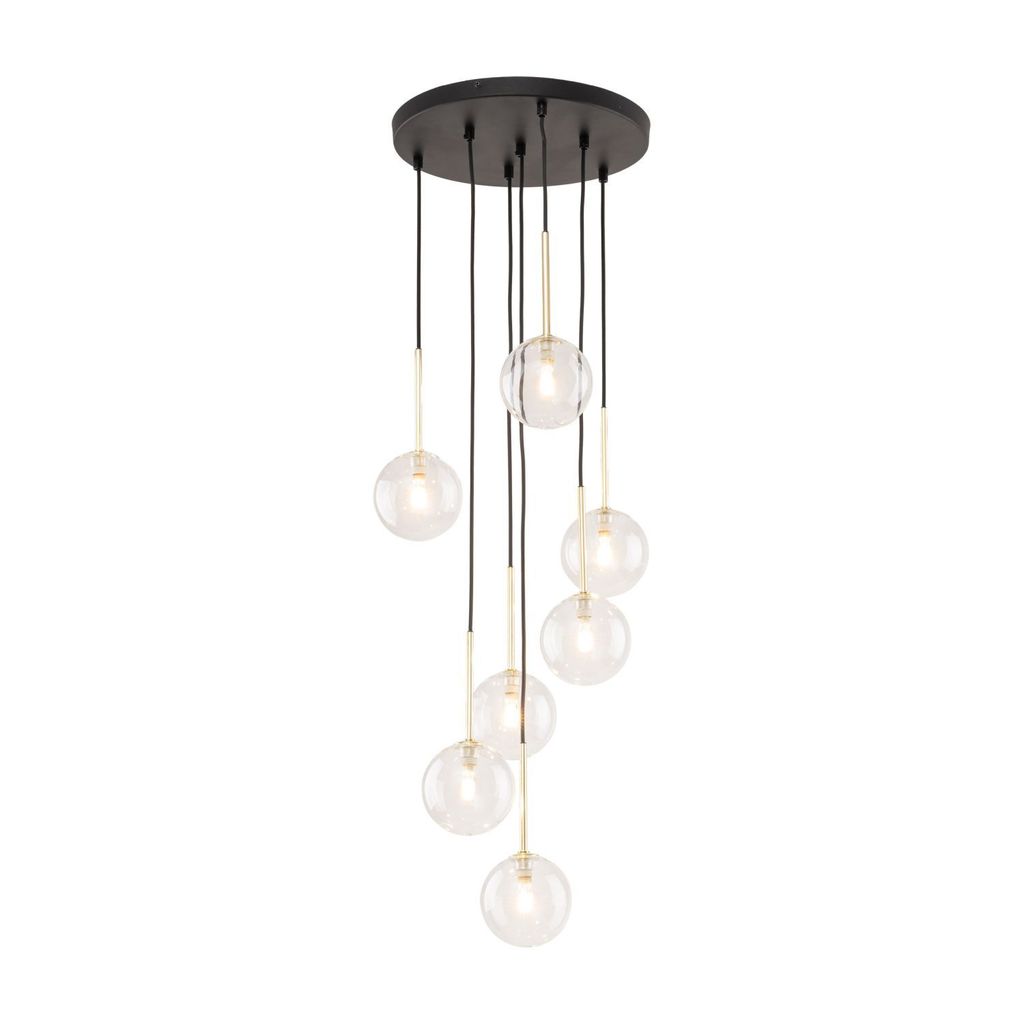Pendelleuchte Metall Glas 37 cm breit H: max. 97 cm in Schwarz Gold G9 Kugel Schirm Retro Design Hängelampe