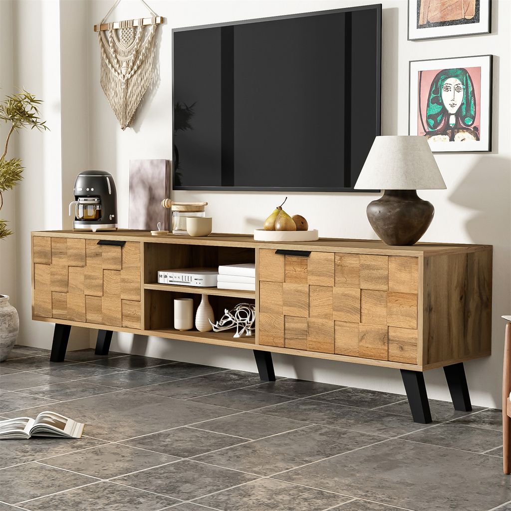 TV-Schrank mit 2 Türen und 2 offenen Fächern, TV-Möbel - 160,5 x 35,5 x 45 cm