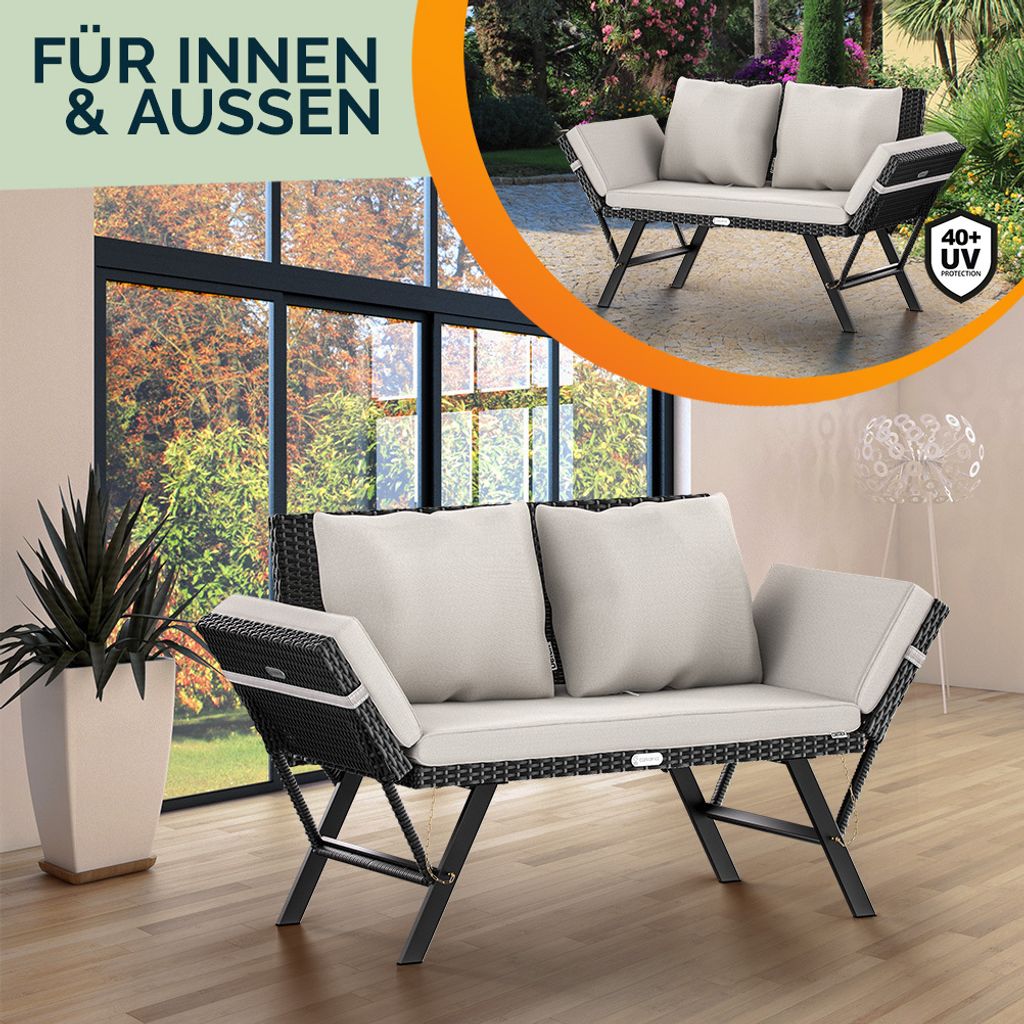 Divano Da Giardino Semicircolare VidaXL In Polyrattan Grigio – Con Cuscini, Struttura In Acciaio, Per Patio E Terrazzo