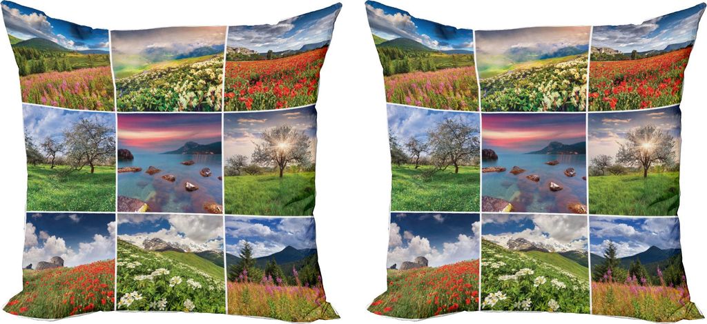 ABAKUHAUS Sommer Kissenbezug Set (2Stück), Collage Mit Neun Verschiedenen Quadratischen Sommerlandschaften Ländlichen Natur, 40 x 40 cm, Mehrfarbig