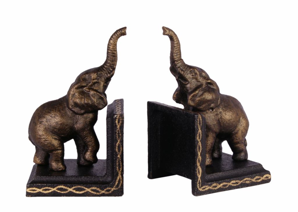 2 Stück Buchstütze Buchende Set Gusseisen Elefant Elefanten Höhe 15 cm