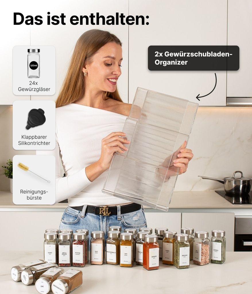 2er Set GewĂŒrzregal Schublade aus Stahl mit 24 GewĂŒrzdosen