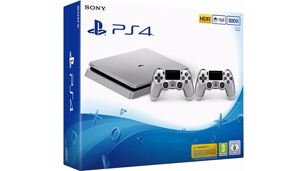 PlayStation 4 - Konsole (500GB, silber, slim) inkl. 2. DualShock Controller