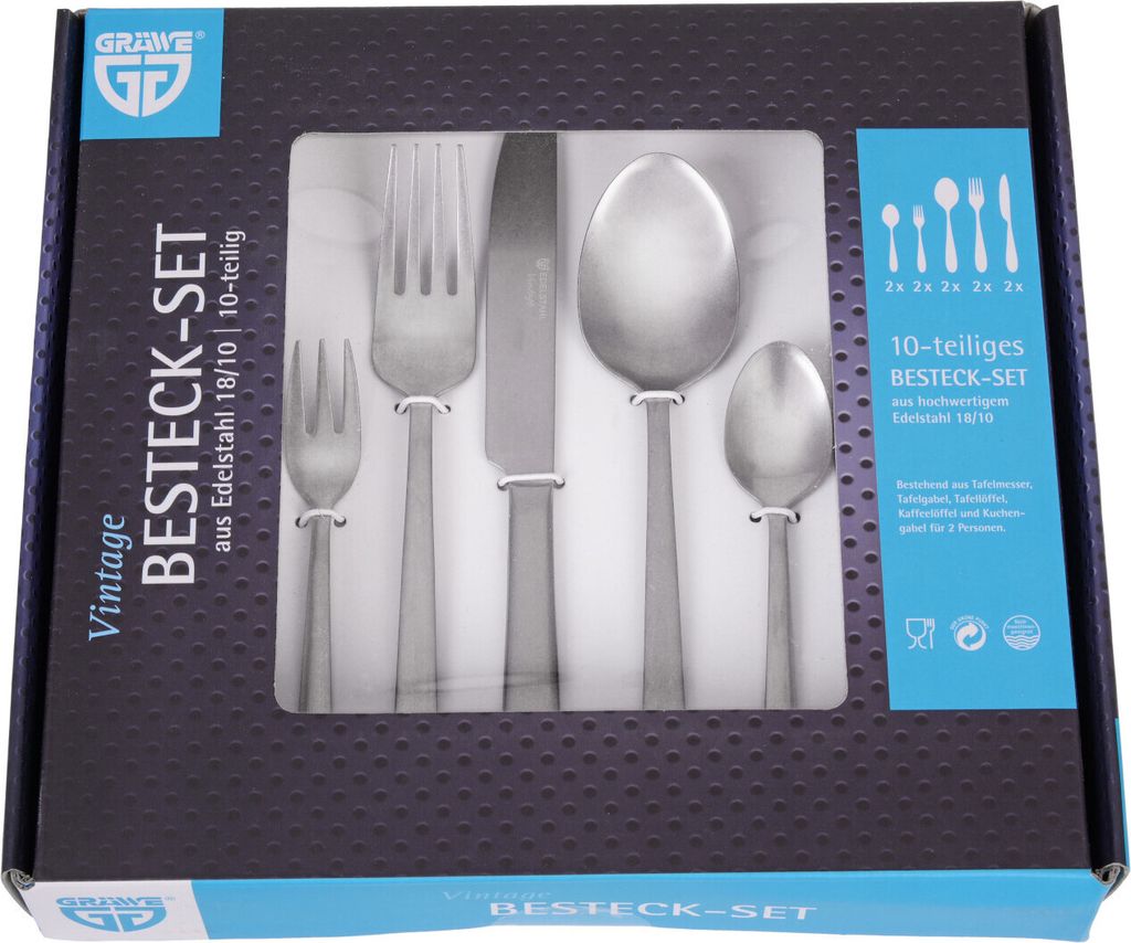 GRÄWE Besteckset 10-teilig, Edelstahl 18/10, Serie VINTAGE