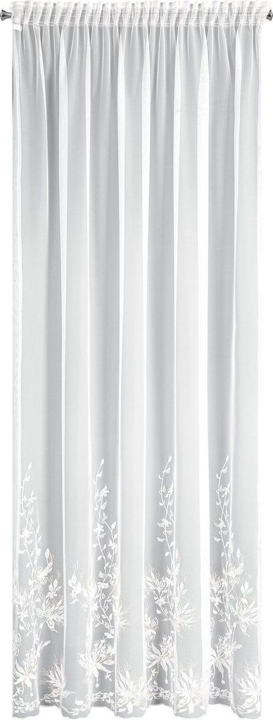 EUROFIRANY | Gardine - 140x270 cm - Weiß - 55 GSM - Florale Stickerei - Elegante Fensterdekoration - mit Kräuselband