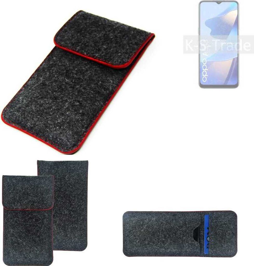K-S-Trade Handy Schutz Hülle kompatibel mit Oppo A54s Schutzhülle Handyhülle Filztasche Pouch Tasche Case Sleeve Filzhülle dunkelgrau roter Rand