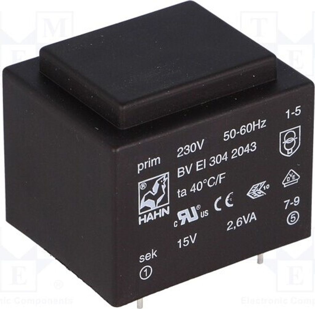 1x Transformator: überzogen 15V 2,6VA 230VAC 174mA Montage: BV EI 304 2043 -Tran