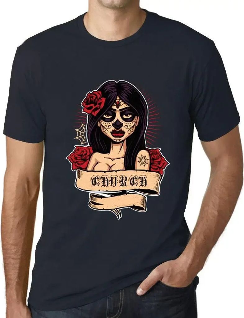 Herren Grafik T-Shirt Frauen Blume Tattoo Kirche – Women Flower Tattoo Church – Öko-Verantwortlich Vintage Jahrgang Kurzarm Lustige Druck Gebu...