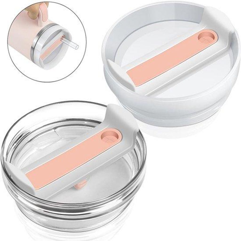 Silikonische 2-teilige Überdeckel für 40 oz-Gläser - Dicht und leckfrei, Ersatzset für Überdeckel mit großem Fassungsvermögen - Grau-Rosa