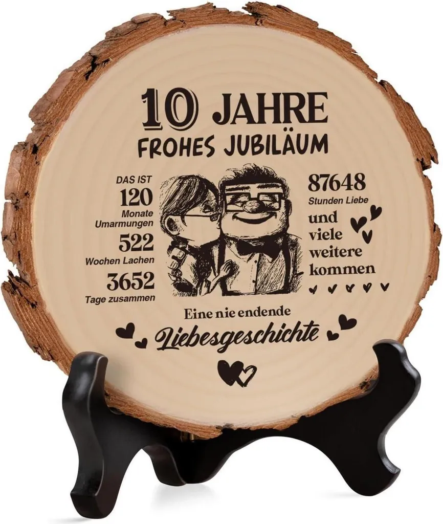 Cadeau 10 ans mariage pour lui plaque bois décoration fête de roses