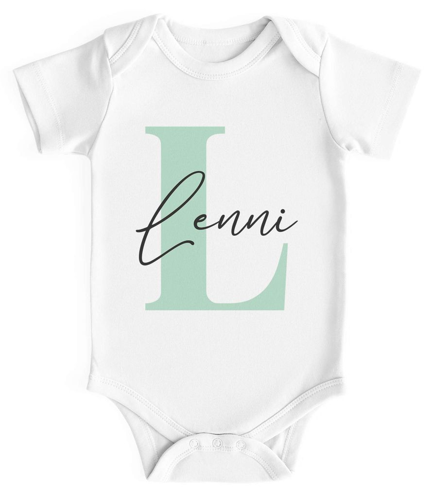 Baby Body personalisiert mit Monogramm Pastellfarben Namen Wunschname eigener Name Geschenk Geburt Baumwolle SpecialMe