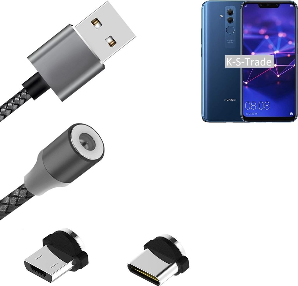 K-S-Trade Hochwertiges Magnet-Lade-kabel Sync-Kabel Daten-Kabel für Huawei Mate 20 Lite mit USB-Typ-C-Anschluss und Micro-USB-Anschluss 2A bis zu