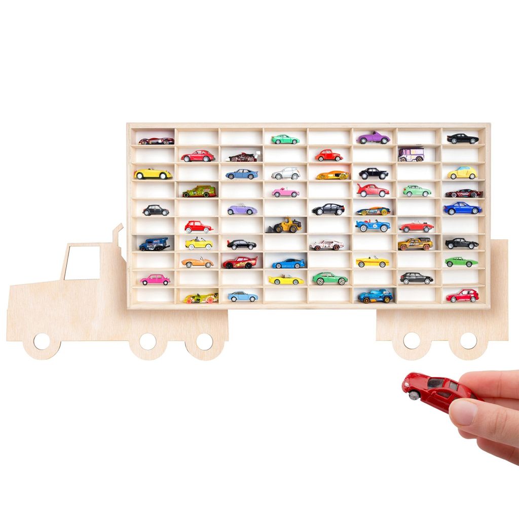 Creative Deco Setzkasten Holz Sammlervitrine für Autos 80 Fächer | Lkw Wandregal