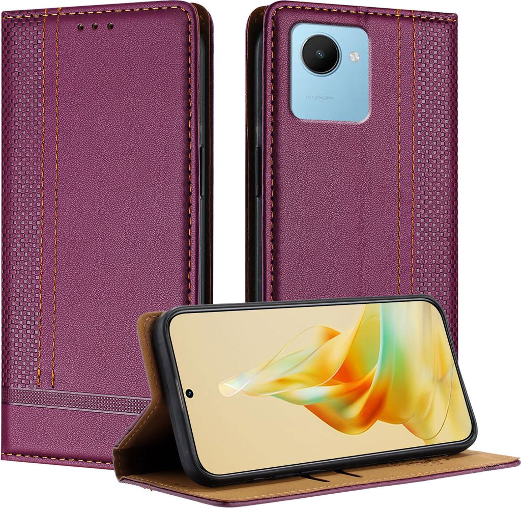 Handyhülle für Realme C30 Leder Flip Klappbare Schutzhülle mit Standfunktion Lila