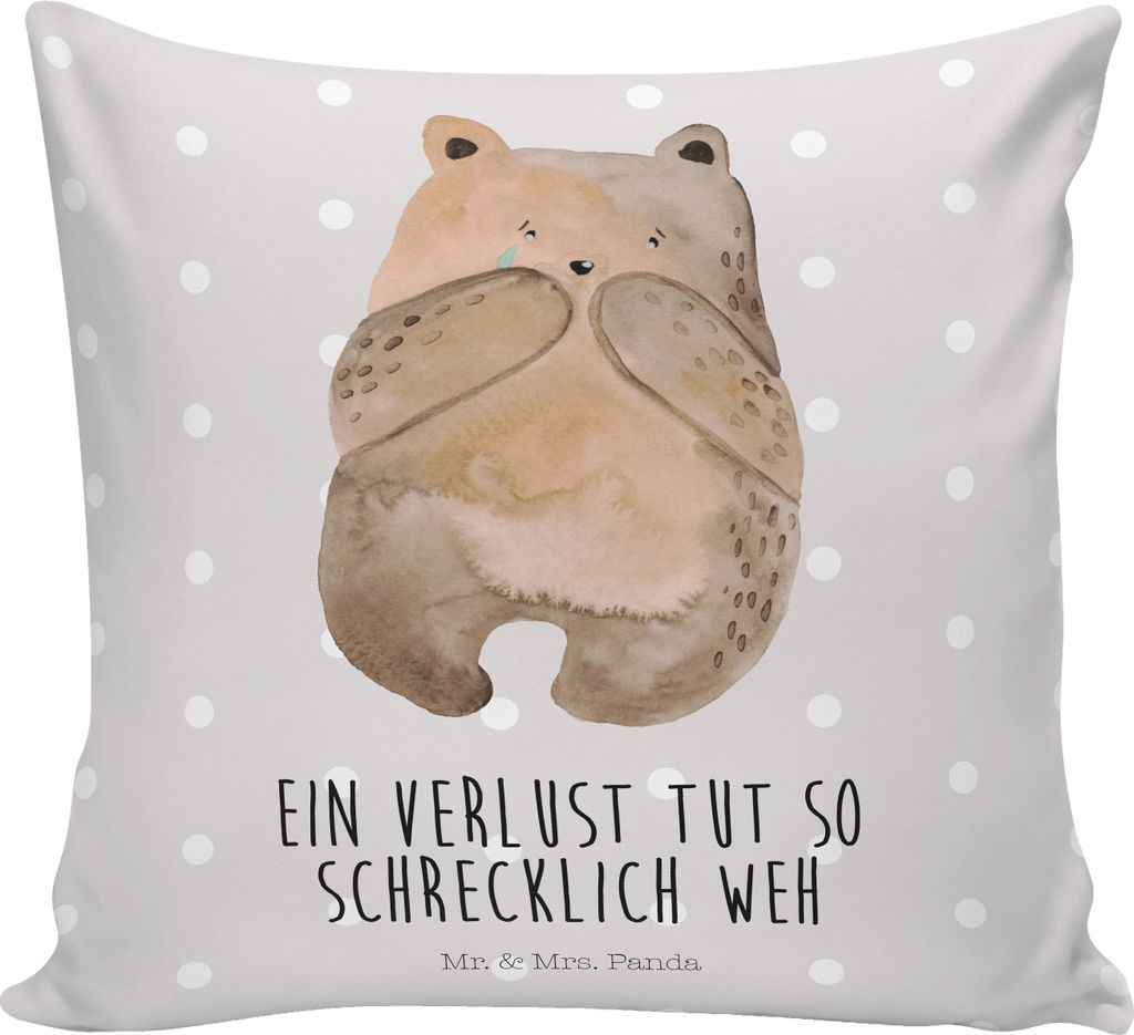 Mr. & Mrs. Panda Kuschel Kissen Bär Verlust - Grau Pastell - Geschenk, Teddy, 40x40, Trauer Trauergeschenk Traurig Trösten Trost Liebeskummer, So...