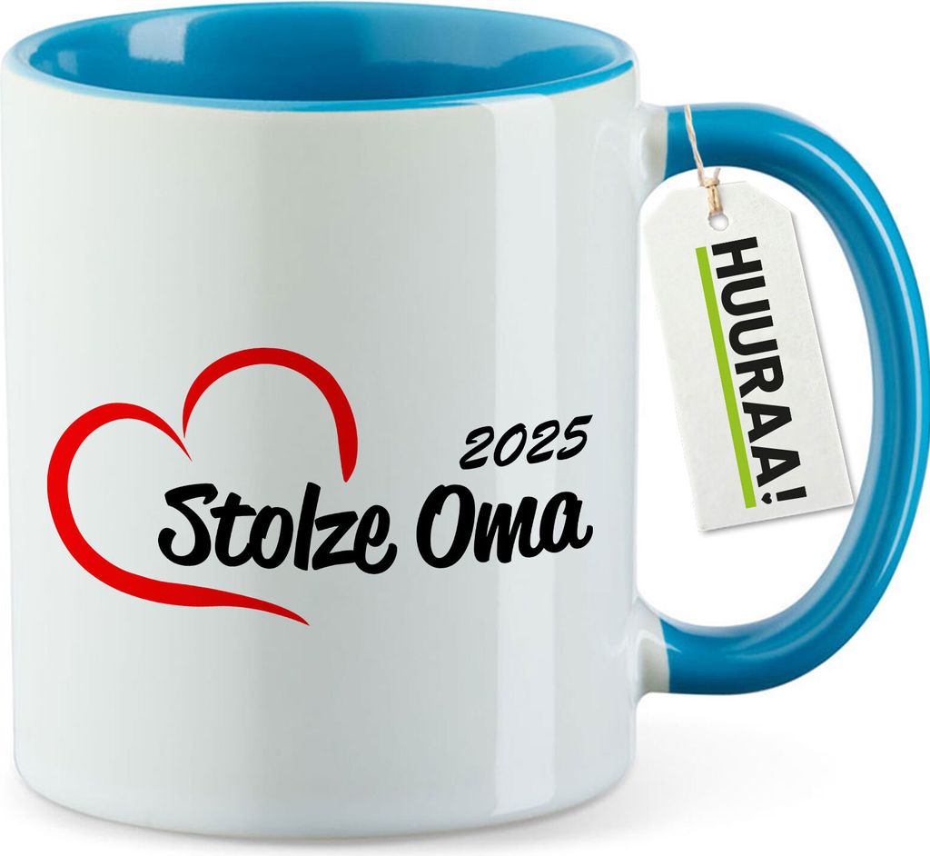 Huuraa Kaffeetasse Stolze Oma 2025 Herz 330ml Blau Keramik Kaffeebecher Geschenkidee