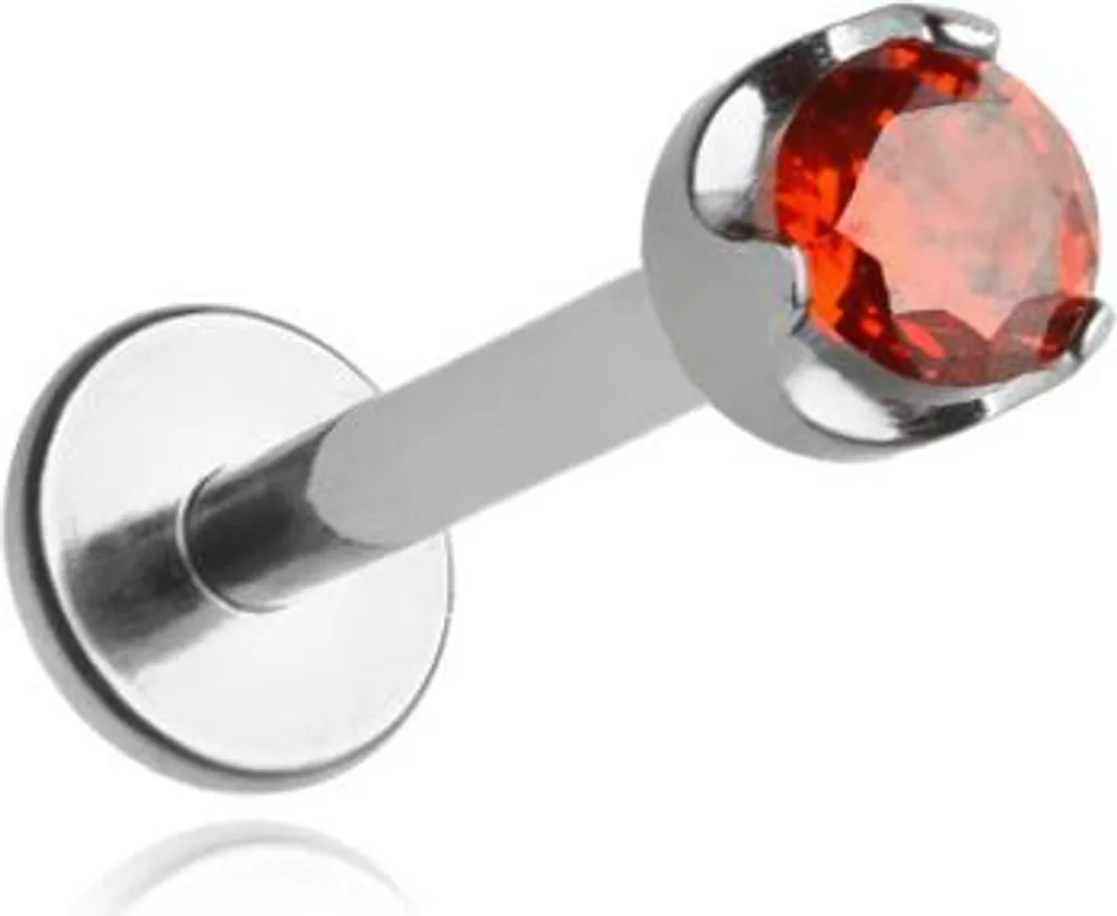 Labret Titane Hypoallergénique Zircone Rouge 1.2 x 8 mm - Piercing