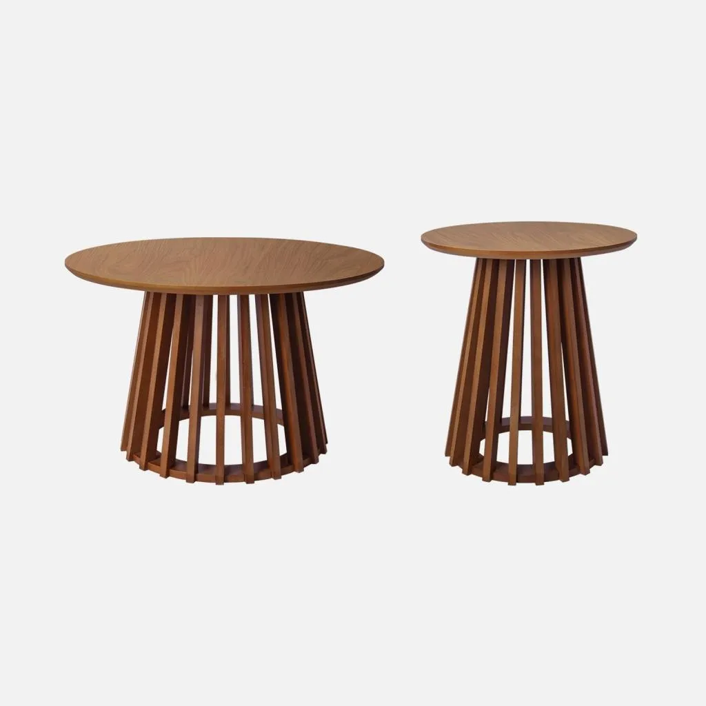 Set 2 Tavolini Rotondi Noce Ø40-60cm Sweeek | Arredo Salotto Moderno