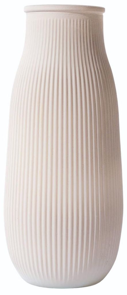 HowHomely Dekovase Glasvase Vase Blumenvase Tischvase hellbeige 25 cm geriffelt Modern