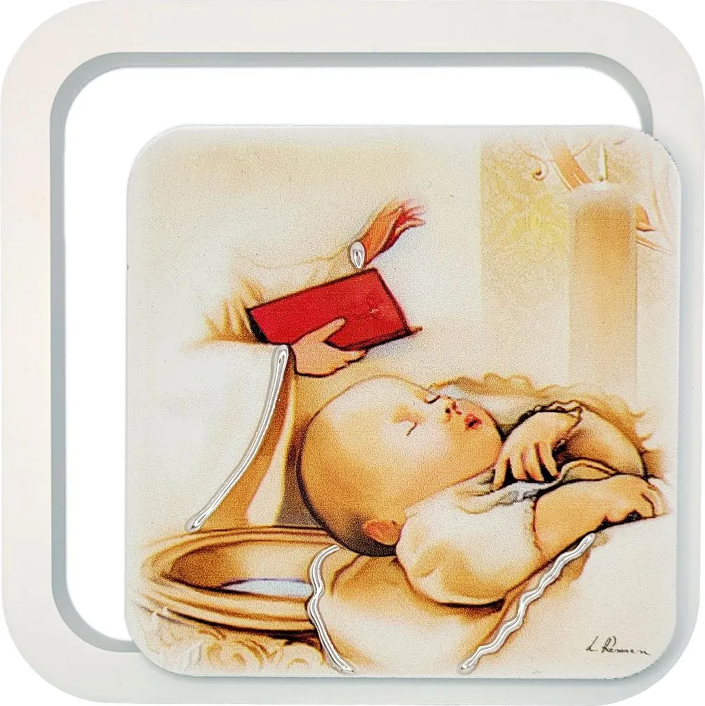 Souvenir de Baptême peint sur bois 11x11 cm - Modèle ES0620250 unique
