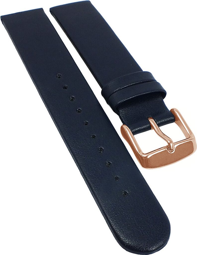 Minott Vegan Uhrenarmband Apfelfaser blau flach gleichlaufend , Stegbreite:14mm, Schließe:Roséfarben