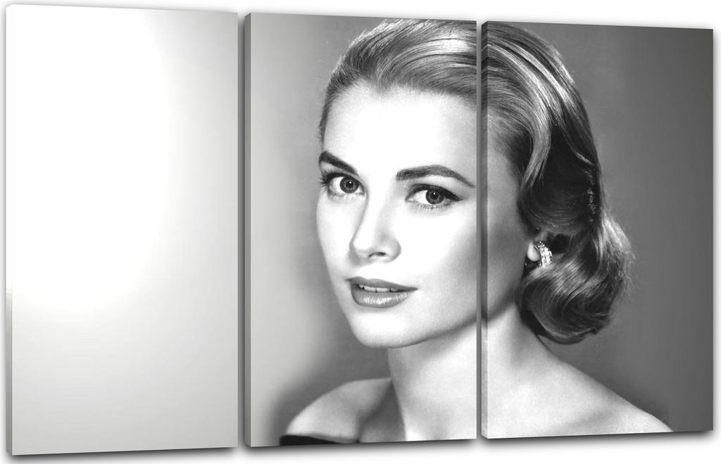 Leinwandbild 3-teilig (120x80cm): Grace Kelly schulterfrei sexy Hollywood-Star, echter Holz-Keilrahmen inkl. Aufhänger, handgefertigt in Deutschland
