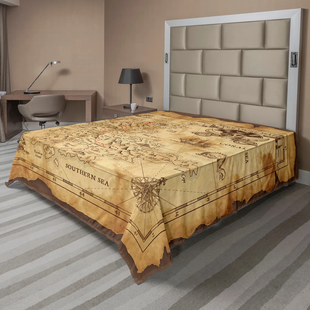 Drap de Lit Carte de l'île au Trésor Grungy et Rustique en Coton Doux