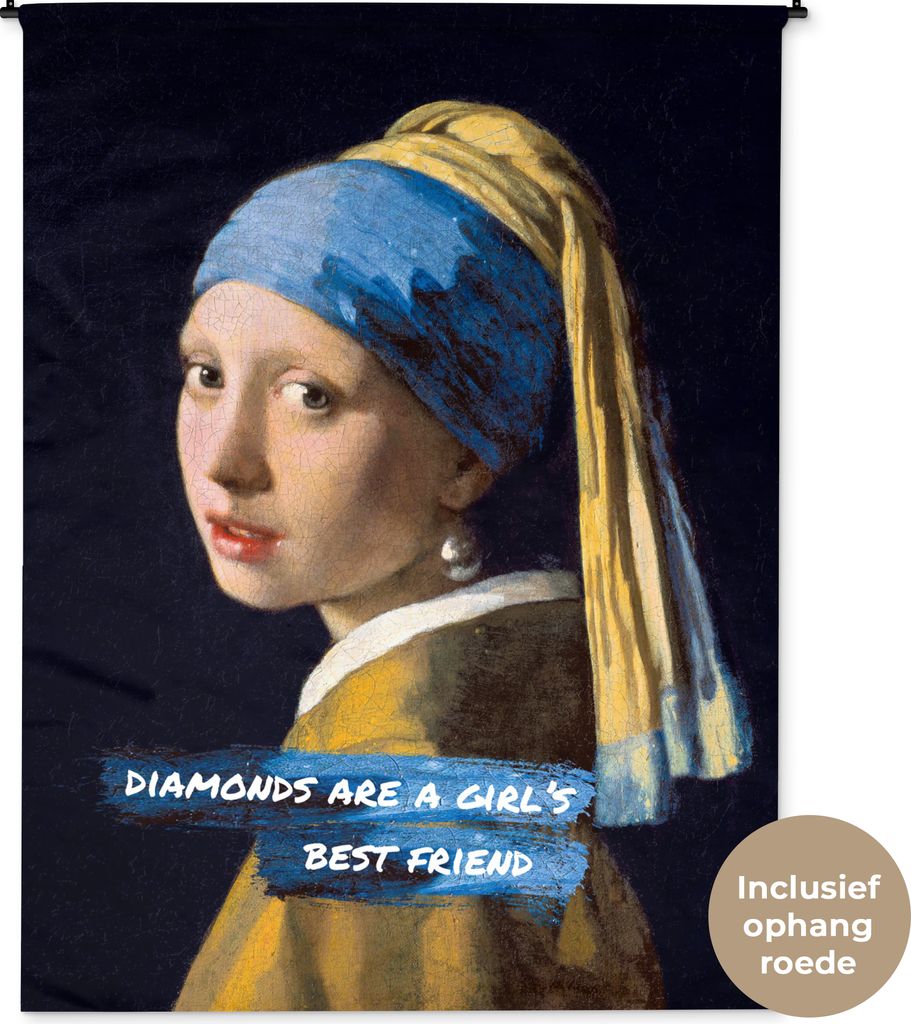 MuchoWow Wandteppich Wandbehang Das Mädchen mit dem Perlenohrring - Zitat - Vermeer 150x200 cm Tapisserie Dekoration Wandtuch - Wandaufhängung ...
