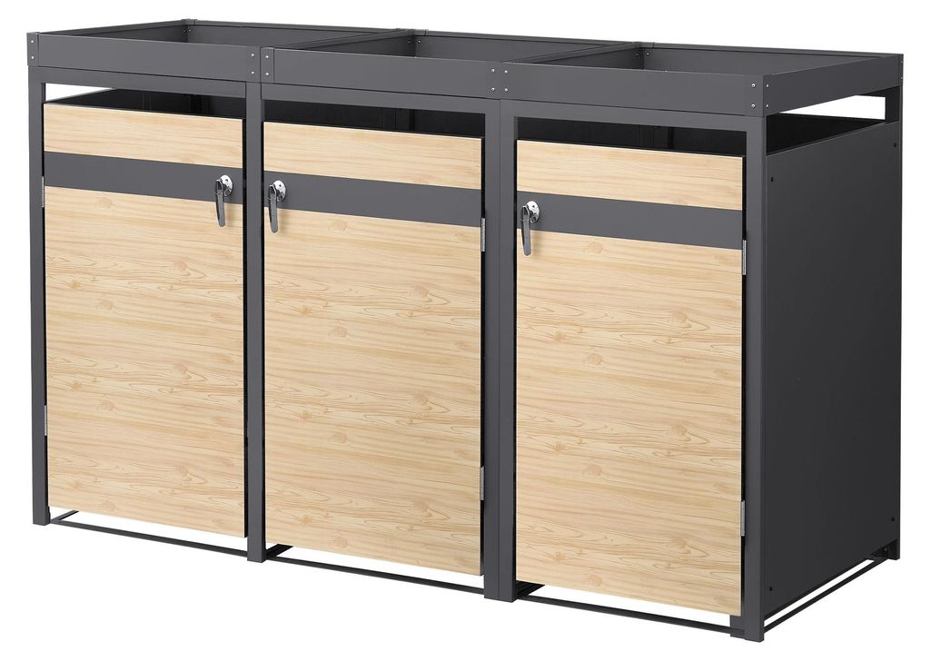 ML-Design cassonetto per rifiuti con tetto a fioriera per 3 Immagine del prodotto 