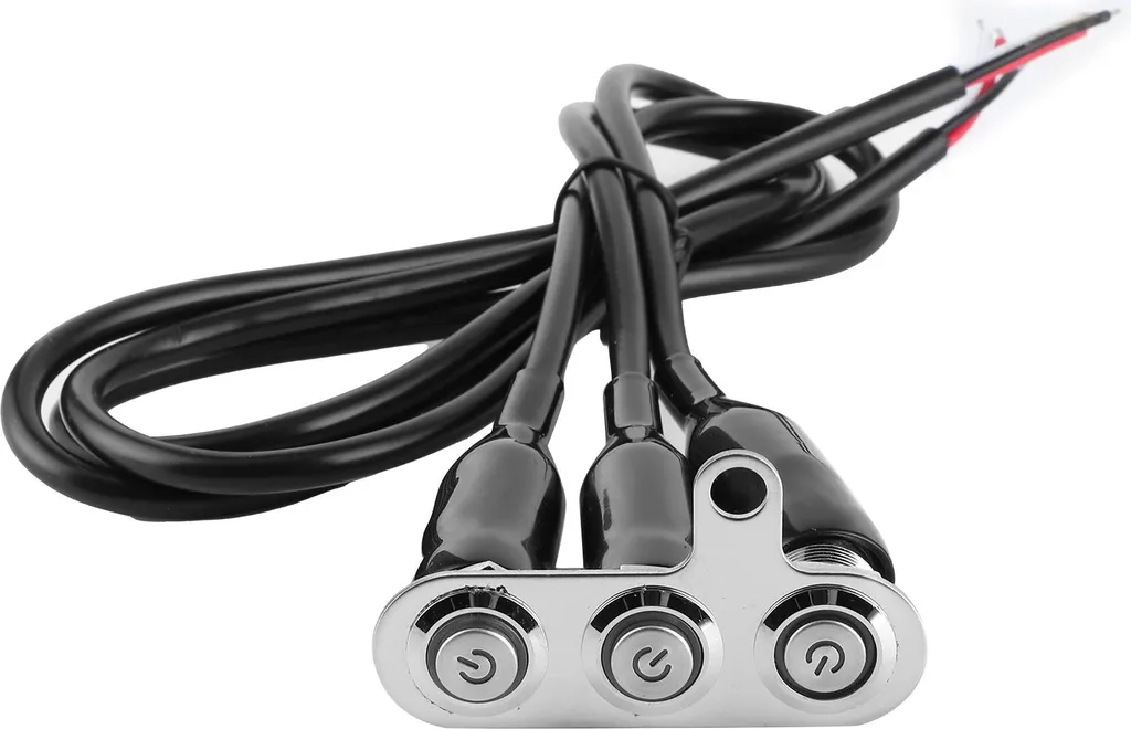Interruttore Vintage Moto Acciaio Inox 12V - 3 Pulsanti LED Blu