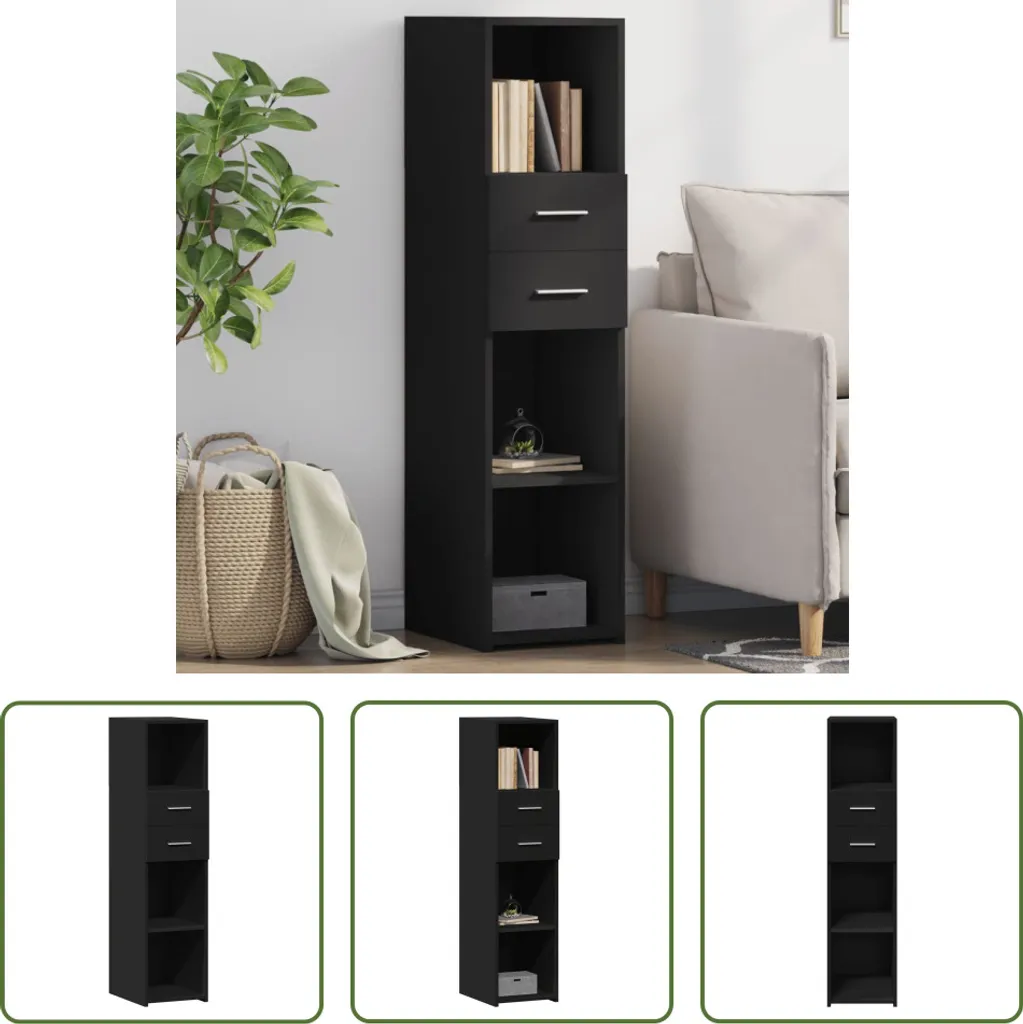 Armadietto Ufficio Nero 30x124 cm | Credenza Stretta Professionale