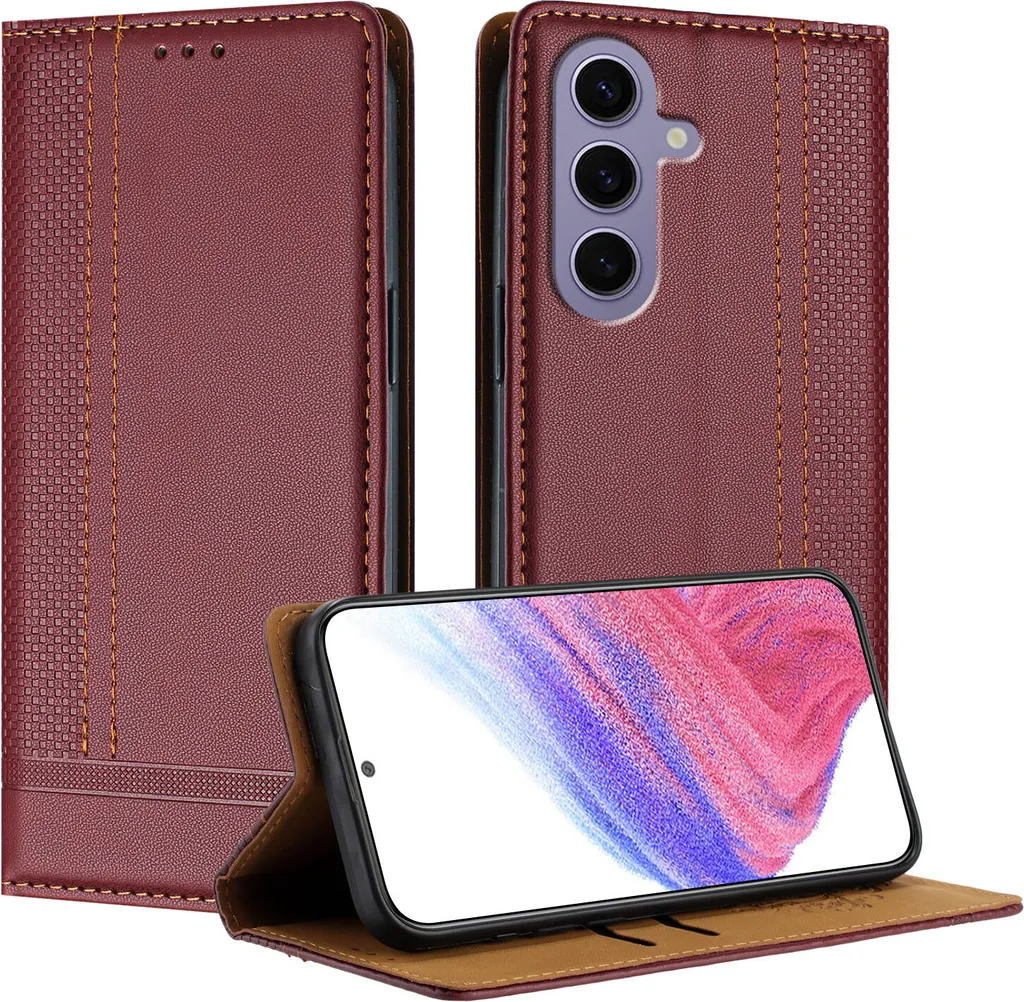 Custodia per Samsung Galaxy S25 in pelle con funzione stand Rosso scuro