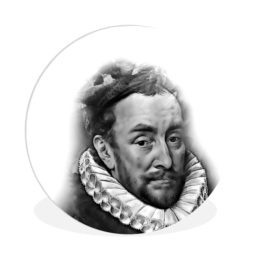 MuchoWow Rundes Wandbild - Runde Bilder Porträt von Wilhelm I. - Adriaen Thomasz - Schwarz und Weiß Ø 90 cm Kreis Wanddekoration Kunststoff - ...