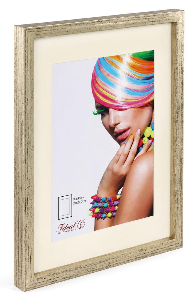 3D Objektrahmen Bilderrahmen mit Passepartout & gehärtetem Glas Holz MDF Rahmen Foto Poster - Farbe: Silber-Antik | Format: 50x70