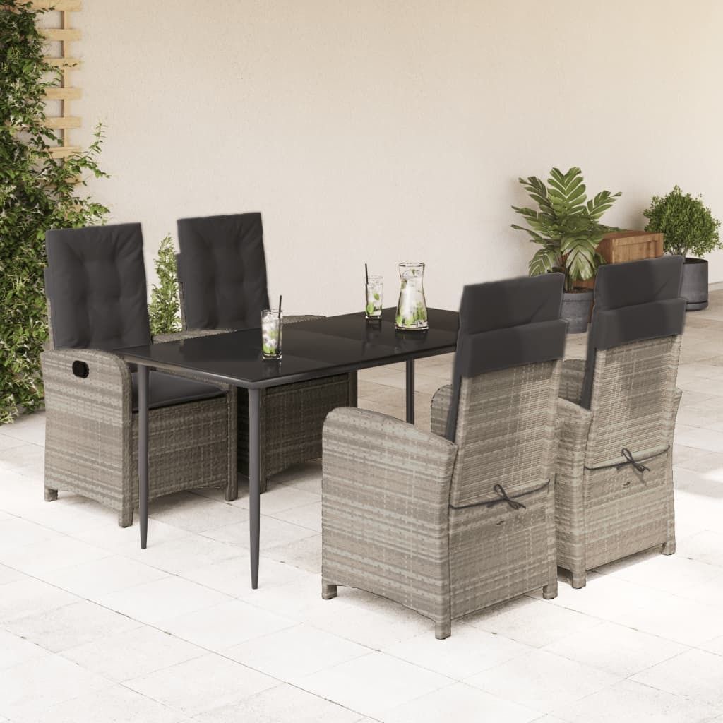 Maison Exclusive - 5-tlg. Garten-Essgruppe mit Kissen Hellgrau Poly Rattan