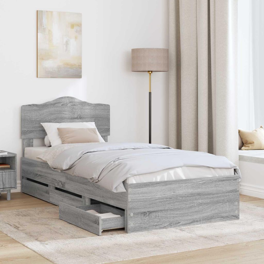Stabli Bettrahmen Graues Sonoma 100 x 200cm Ingenieurs Holz - DE232780 - Klassische BettenJugendbett Tagesbett