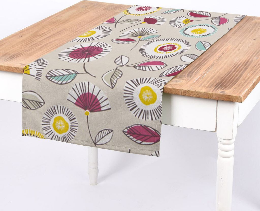 SCHÖNER LEBEN. Tischläufer Sundance Blumen beige ocker beere aqua