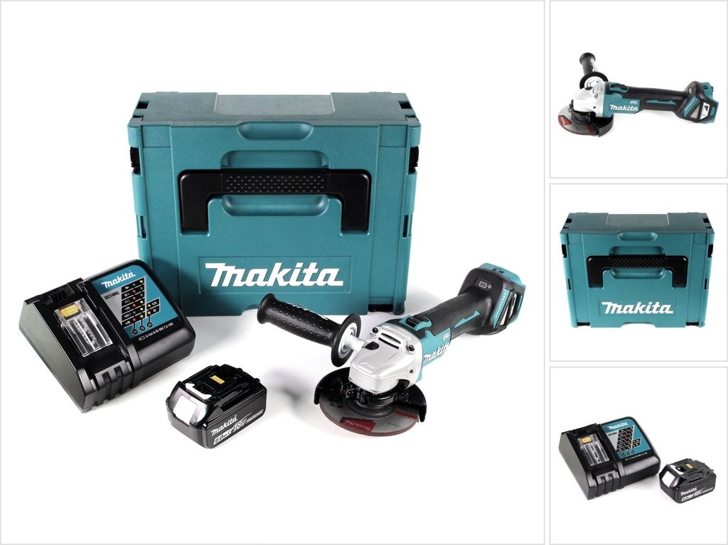 Makita DGA 511 RG1J Akku Winkelschleifer 18V 125mm Brushless + 1x Akku 6,0Ah + Ladegerät + Makpac