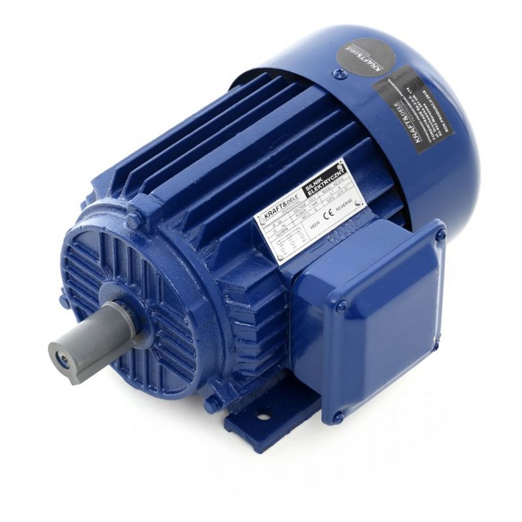 A blue electric motor is shown against a white background.