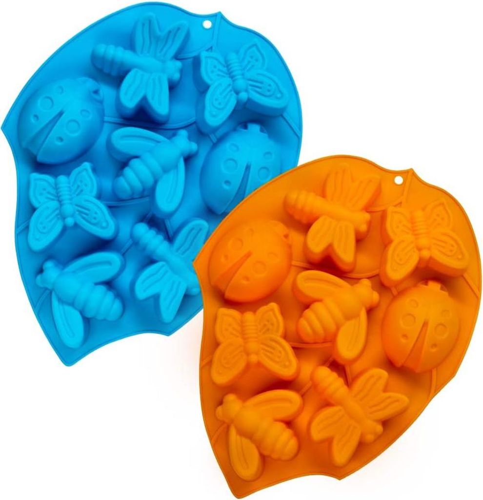 3D Silikon Kuchenformen 8 Fächer Insekten Muffin Schimmel für Dicke Schokolade Süßigkeiten Cupcake Seife Kerze - Blau/Orange - Set von 2 Stück...