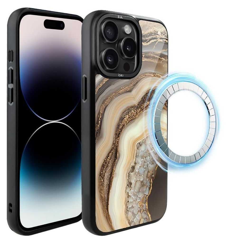 Schutzhülle für das iPhone 14 Pro, MagSafe-kompatibel, mattschwarze Seiten, Zierstein, Achat