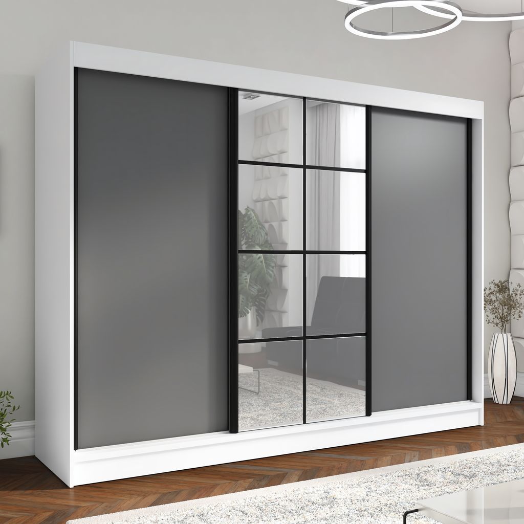 ORAVELLE 200 cm Weiß / Graphit 3-türiger Kleiderschrank mit Produktbild 