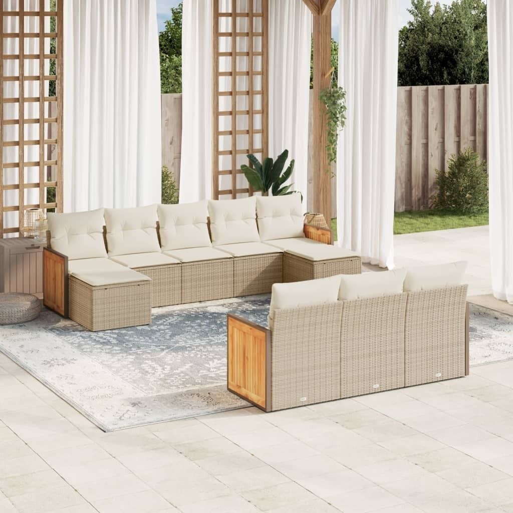 Maison Exclusive - 10-tlg. Garten-Sofagarnitur mit Kissen Beige Poly Rattan