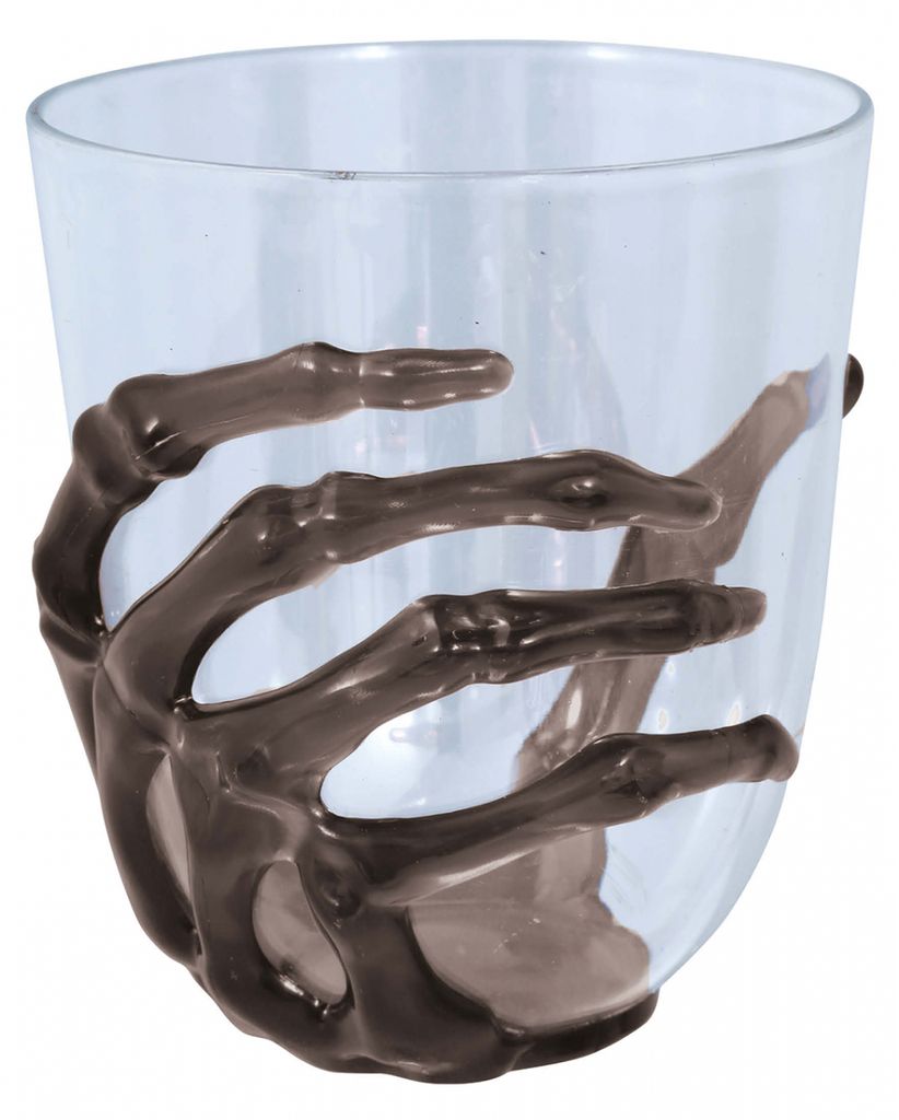 Halloween Whiskey Trinkbecher mit schwarzer Skeletthand 10cm