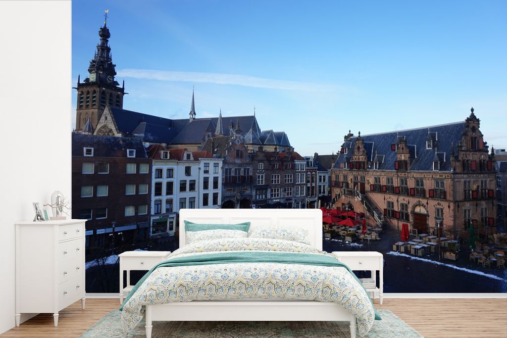 MuchoWow Fototapete für Wohnzimmer oder Schlafzimmer Wandtapete Vinyl Motivtapete Markt - Nijmegen - Niederlande - 450x300 cm - Gemusterte