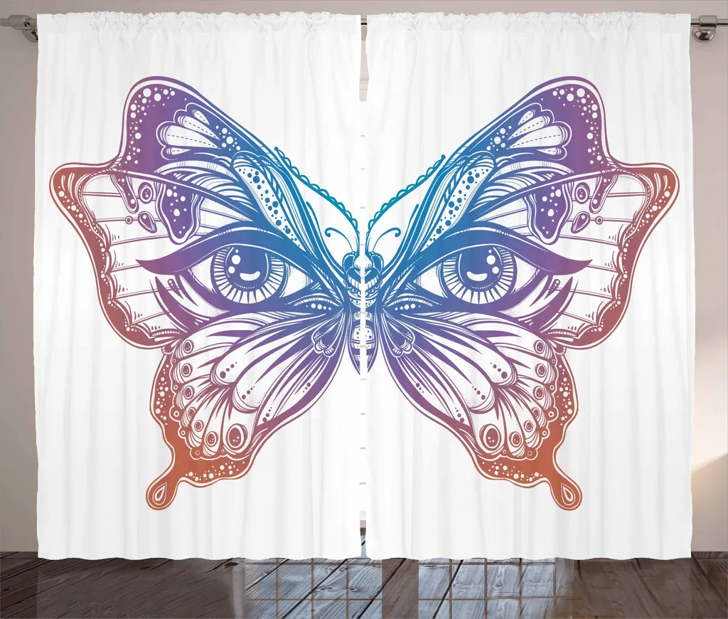 ABAKUHAUS Tenda rustica con farfalle, disegno artistico, tenda universale per soggiorno con passanti e ganci, 280 x 245 cm, multicolore