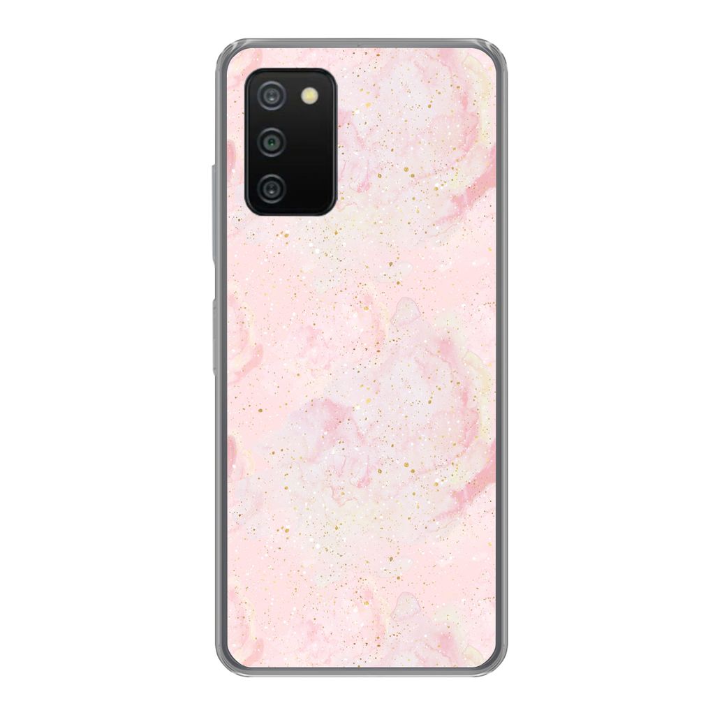 MuchoWow Handyhülle Schutzhülle Hülle für Samsung Galaxy A03s Marmor - Rosa - Glitter - Gold - Muster Silikon Softcase Handy Hülle - Schutz