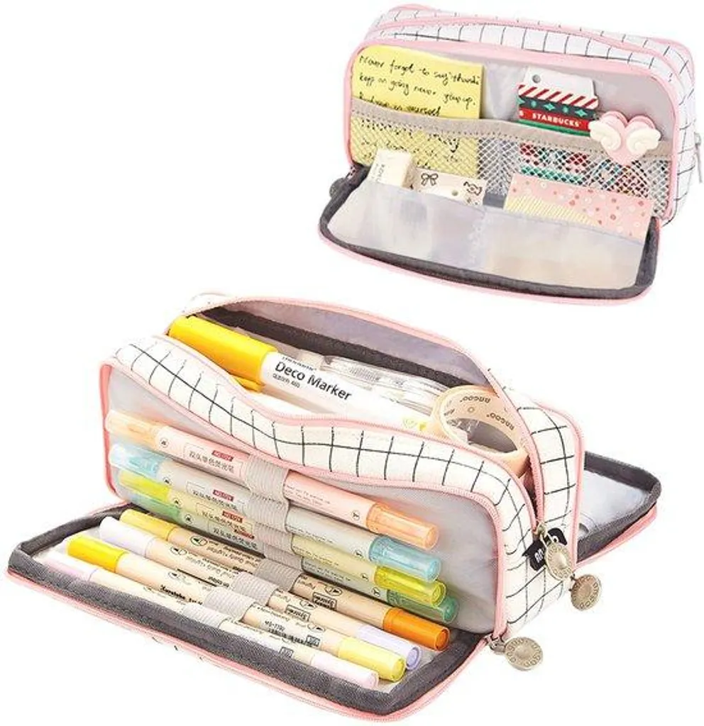 Trousse extensible blanche et rose - Rangement organisé pour fille