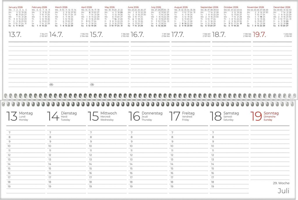 A desk calendar open to a weekly spread.