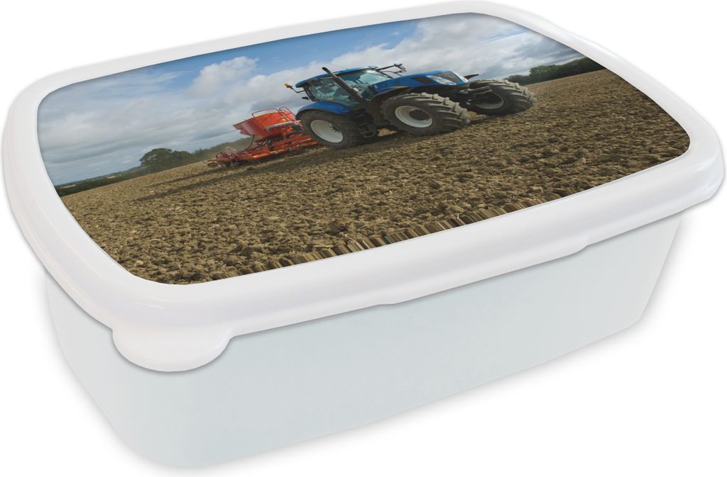 KitchenYeah Lunchbox Brotzeit Brotdose 17x11 cm Traktor - Blau - Landleben - Wolken Kinder Brotzeitdose - Lunch Box - Kinder - Sandwich-Box - Sch...